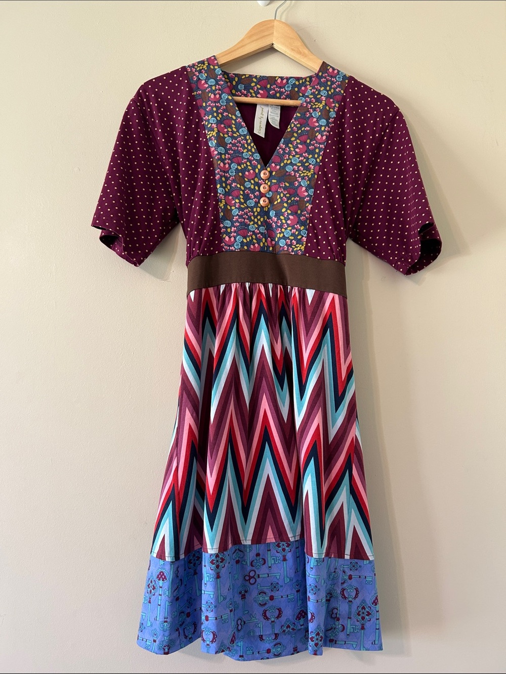 Matilda, Jane Paint by Numbers Dress XS Knee Length Mix Print Chevron Bohemian